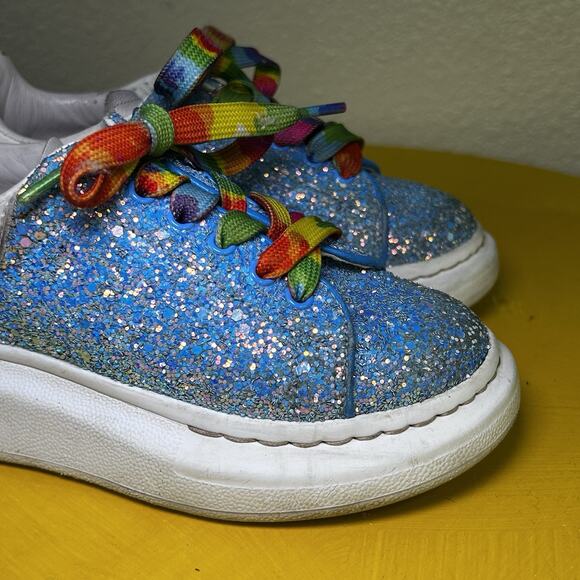 Alexander McQueen Kids Sneaker Blue Glitter Shoe 27 D - Picture 9 of 16